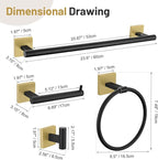 10 Pieces Black Gold Towel Bar Set, 23.6 Inch Bathroom Accessories Set SUS304 Stainless Steel Bathroom Hardware Set Towel Racks for Bathroom Wall Mounted.