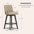 MINCETA Bar Stool, PU Leather Barstool, 30 Inch Upholstered Counter Stool with Low Tufted Back and Footrest, Swivel Counter Height Barstool for Kitchen Island Home Bar Khaki
