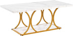 VEVOR Coffee Table, Modern Faux Marble Coffee Table, Large 2-Tier Rectangle Center Desk with Geometric Legs, Minimalist Sturdy Metal Frame Accent End Desk for Living Room, Office, Easy Assembly, White