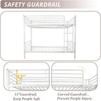 Karl Home White Bunk Bed Twin Over Twin, Metal Bunk Bed with Built-in Ladder and Safety Guardrail, Space-Saving Bunk Beds for Kids, Teens & Adults, No Box Spring