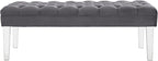 Modway Valet Tufted Button Performance Velvet Upholstered Bedroom Or Entryway Bench with Acrylic Legs in Gray
