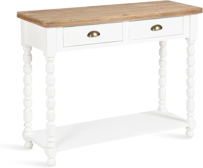 Kate and Laurel Rutledge Coastal Wooden Console Table with Shelf; 40 x 14 x 33; Hazelnut and White; Traditional Wood Entryway Table with Drawers and Decorative Turned Legs for Entry Storage Options