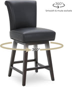 CHITA 26 Inch Counter Height Swivel Bar Stools Set of 3, FSC Certified Modern Upholstered Faux Leather Swivel Barstool Chair with Back, Black