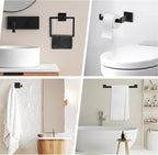 BOZWELL 5 Pieces Matte Black Bathroom Hardware Accessories Set Square Towel Racks for Bathroom 23.6 inch Stainless Steel Towel Bar Set Wall Mounted Towel and TP Set