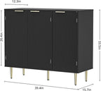 Fluted Sideboard Buffet with 3 Doors, Modern Accent Cabinet with Adjustable Shelves, Kitchen Storage Cabinet with Golden Handles, Coffee Bar for Kitchen, Living Room, Black