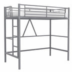 VECELO Metal Loft Bed Twin Size, Heavy Duty Bedframe with Removable Ladder and Safety Guardrail, Space-Saving, Noise Free, No Box Spring Needed, Grey