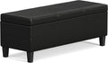 SIMPLIHOME Afton 48 inch Wide Contemporary Rectangle Storage Ottoman Bench in Midnight Black Vegan Faux Leather, Assembled, For the Living Room and Bedroom