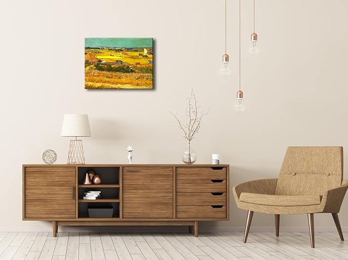 Wieco Art Harvest at La Crau with Mont majour Canvas Prints Wall Art by Van Gogh Famous Oil Paintings Reproduction Classic Rural Pictures for Home Decorations Modern Abstract Landscape