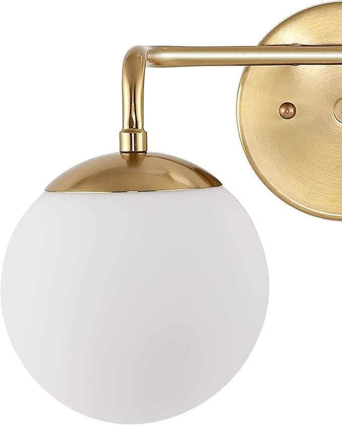 JONATHAN Y JYL3536A Louis Parisian Globe 25" 3-Light Metal/Frosted Glass Modern Contemporary LED Vanity Midcentury Glam 2700K LED 4W Bulbs Entryway Lobby Kitchen Bathroom Bedroom Hallway, Brass Gold