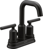 Moen Gibson Matte Black Two-Handle Centerset Modern Bathroom Faucet with Drain Assembly for 4-inch 3-Hole Countertops, 6150BL
