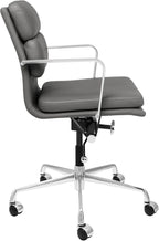 Laura Davidson Furniture SOHO II Padded Management Office Chair - Mid Back Desk Chair with Arm Rest, Swivel & Cushion Availability, Made of Faux Leather, Dark Grey, Computer Chair