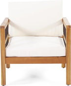 Christopher Knight Home Elias Outdoor Acacia Wood and Iron Club Chair with Cushions, Teak, Black, Beige