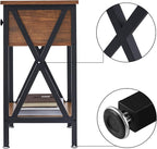 VECELO End Tables, Modern Nightstand with Drawer & Shelf, Night Stand for Bedroom Living Room,Industrial Metal Frame