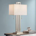 Possini Euro Design Gossard Modern Table Lamp 30" Tall Brushed Nickel Silver Open Metal White Fabric Rectangular Box Shade for Bedroom Living Room House Home Bedside Nightstand Office Family