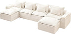 Hobestluk 152" Cloud Modular Sectional Couch 4-Seater Sofa with Ottomans U Shaped Couch Deep Seat Sofa with Removable Cover for Living Room (Beige, 4-Seater Sofa with Two Ottomans)