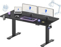 FLEXISPOT 63 x 32 Inch Large Standing Desk, Stand Up Desk with Splice Board, Rising Desks for Home Office, Office Desk with Cup Holder and Headphone Hook (Black Frame + Black Top, 2 Packages)