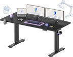 FLEXISPOT 63 x 32 Inch Large Standing Desk, Stand Up Desk with Splice Board, Rising Desks for Home Office, Office Desk with Cup Holder and Headphone Hook (Black Frame + Black Top, 2 Packages)