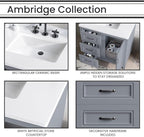 Hanover Ambridge 36'' Vanity Cabinet with Sink Combo for Bathroom, Powder Room | Pre-Assembled Cabinet | 1 Door, 3 Drawers | Artificial Stone Countertop, Gray Cabinet