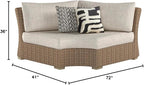 Signature Design by Ashley Beachcroft Outdoor Curved Corner Chair with Cushion, 2 Pillows, Performance Fabric, Resin Wicker, 18.5" Seat Height, Beige