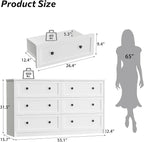 6 Drawer Double Dresser for Bedroom, 55.1" Wide Dressers & Chests of Drawers with Large Capacity Storage,White Dresser for Bedroom,Hallway,White
