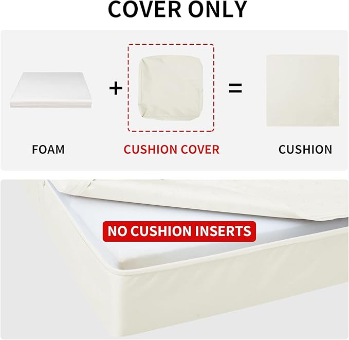 Easy-Going Waterproof Patio Cushion Covers 22x22x4 inch 4 Pack Replacement Non-Slip Outdoor Seat Cushion Slipcover with Zipper. Cream