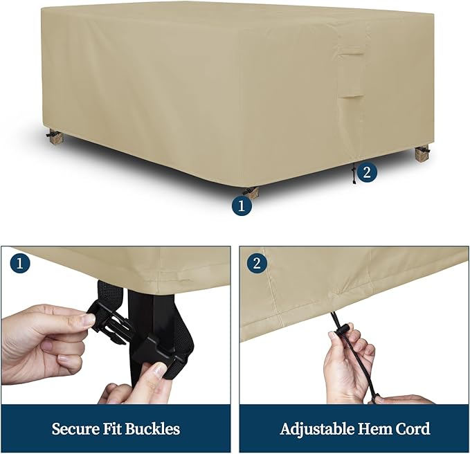 Easy-Going Square Patio Furniture Cover Waterproof Outdoor Dining Table and Chair Cover Anti-UV Outside Sectional Sofa Set Covers (126"L x 126"W x 32"H, Camel)