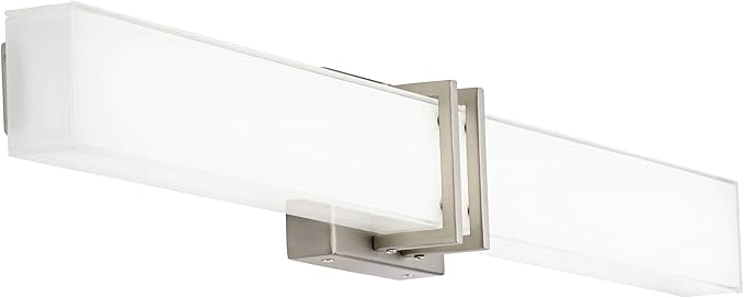 Possini Euro Design Exeter Modern Wall Mount Light LED Brushed Nickel Silver Metal 36" Wide Vanity Bar Fixture Rectangular Silk Screened Glass Shade Decor for Bathroom Over Mirror House Home