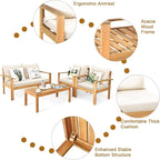 COSTWAY 4 Pieces Outdoor Acacia Wood Sofa Set, Outdoor Conversation Sofa Set with Table & Cushions Porch Chairs for Garden, Patio, Deck
