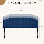 Upholstered Headboard Adjustable Height Queen/King Headboard Cream Velvet Tufted Modern Vertical Channel Design with Stepped Silhouette Top Edge(Blue King)