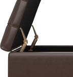 SIMPLIHOME Harrison 40 inch Wide Transitional Square Large Coffee Table Storage Ottoman in Chocolate Brown Vegan Faux Leather, Assembled, for The Living Room and Bedroom