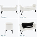Yaheetech Ottoman with Storage, 52" Storage Ottoman Bench with Safety Hinge, Upholstered Bench with Seating for Bedroom, Living Room, Holds up to 661 lb, White