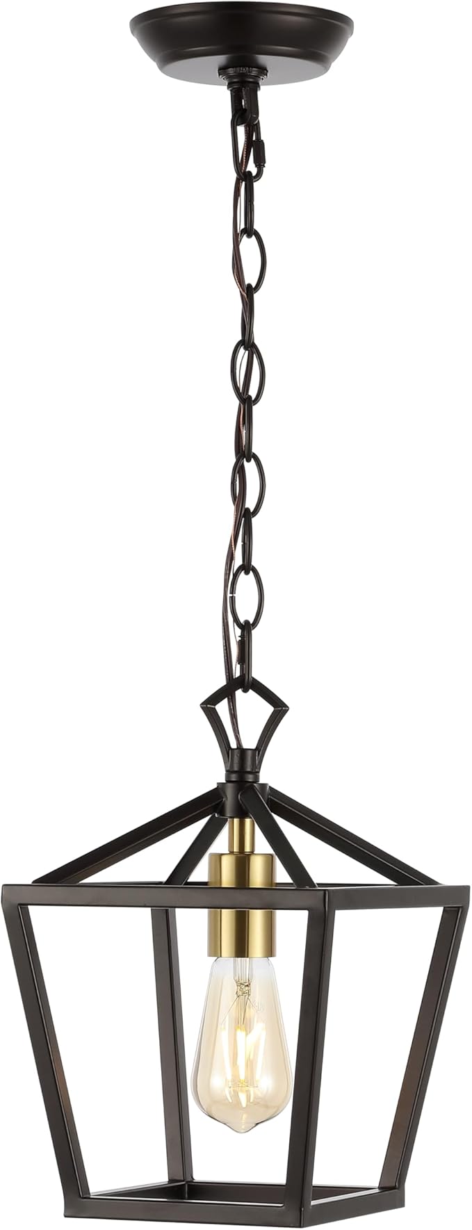 JONATHAN Y JYL7618C Pagoda 8" 1-Light Vintage Farmhouse Iron Chain Pagoda LED Pendant Minimalist, Rustic, Industrial, Classic, Living Room, Dining Room, Bedroom, Foyer, Oil Rubbed Bronze/Brass Gold