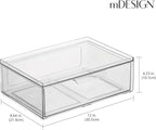 mDesign Plastic Wide Stackable Closet Storage Organizer Bin Containers with Front Pull Drawer for Cabinet, Desk, Shelf, Cupboard, or Dresser Organization, Lumiere Collection, 2 Pack - Clear