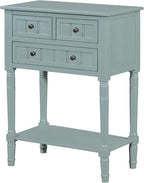 Knocbel Slim Antique Entry Console Table with 3 Drawers & Bottom Open Shelf, Solid Wood Narrow Sofa Couch Table for Entryway Hallway Living Room 23.7" W x 13" D x 31.4" H Light Blue