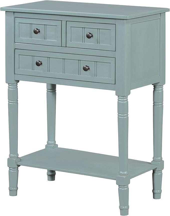 Knocbel Slim Antique Entry Console Table with 3 Drawers & Bottom Open Shelf, Solid Wood Narrow Sofa Couch Table for Entryway Hallway Living Room 23.7" W x 13" D x 31.4" H Light Blue