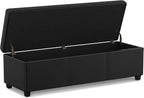 SIMPLIHOME Avalon 54 inch Wide Contemporary Rectangle Extra Large Storage Ottoman Bench in Midnight Black Vegan Faux Leather, Assembled, For the Living Room, Entryway and Family Room