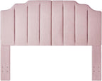 24KF Pink Teddy Fabric Tufted for Queen Upholstered Headboard, Modern Vertical Channel Design Full Headboard with Stepped Silhouette Top Edge,6026-Q-Teddy Pink
