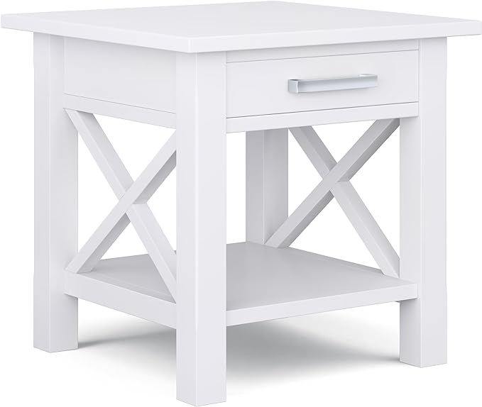 SIMPLIHOME Kitchener SOLID WOOD 21 inch Wide Square Contemporary End Table in White for the Living Room and Bedroom