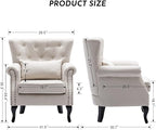 Accent Reading Arm Chairs Set of 2 for Living Room Bedroom, Midcentury Modern Comfy Corner Sofa Chair, Wingback Waiting Room Club Chair with Button Tufted Back &Lumbar Pillow, Linen Beige