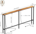 90" Narrow Sofa Table - 2 Power Outlets & 4 USB Ports, Metal Frame,Perfect for Hallway, Office, and Behind Sofa - Easy Assembly, 4.9ft Extension Cord Included Rustic Brown