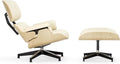 Top Cream White Grain Leather, Mid Century Chaise Lounge Chair and Ottoman, Modern Chair Classic Design, Ash Wood, Heavy Duty Base Support for Living Room Office