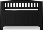 SIMPLIHOME Acadian Entryway Storage Bench - 36 inch Wide Solid Wood Small Hallway Seat in Black, Transitional Bench for Mudroom or Entryway with Lift-Up Lid, 2 Compartments and Slatted Backrest