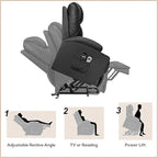 Flamaker Power Lift Recliner Chair Electric Lift Recliner for Elderly Power Lift Recliner Chair with Cup Holders Side Pockets for Living Room (Leather, Dark Black)