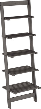 5-Tier Ladder Shelf - 50-Inch Narrow Leaning Bookshelf - Wooden Bookcase for Living Room, Bathroom, Kitchen, Office, or Bedroom Furniture by Lavish Home (Gray)