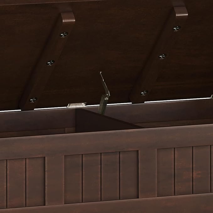 SIMPLIHOME Acadian Entryway Storage Bench - 48 inch Wide Solid Wood Hallway Seat with Shelf in Brunette Brown, Transitional Bench for Entryway or Living Room with Open Storage and Slatted Bottom