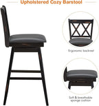 COSTWAY Bar Stool Set of 2, 360 ° Swivel Bar Height 29.5 inch Bar Stool with Foot Rest Upholstered Cushion & Ergonomic Backrest, Sturdy Frame, for Pub, Restaurant, Home (2, Black + Grey)