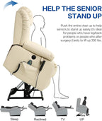 MAEVIS Power Recliner Chair, Lay Flat Sleeping Lift Chairs Recliner for Elderly with Heat and Massage,Comfy Real Breathable Leather Recliners with Dual OKIN Motor for Living Room (Beige)