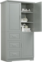 Merax 62.2" Wide Storage Cabinet Pantry Cupboard with Doors and Drawers for Home Kitchen, Bathroom and Living Room, Adjustable Shelf, White