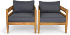 Christopher Knight Home Annie Acacia Wood Outdoor Chairs Set of 2, Patio Lounge Chair Outdoor with Slatted Back, Accent Chair with Cushions, Stylish Armchair for Balcony/Garden, Dark Gray + Teak
