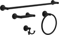 Franklin Brass Woodruff 4-Piece Bathroom Set Matte Black 18" + 6" Towel Rack, Toilet Paper Holder, Hand Towel Holder, Hook | 4-Piece Bath Hardware Accessories Set WDRF64-MB